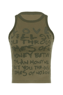 Style Core Aesthetics, New Style Trends - Letter Print Racer Back Tank Top