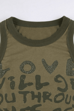 Style Core Aesthetics, New Style Trends - Letter Print Racer Back Tank Top