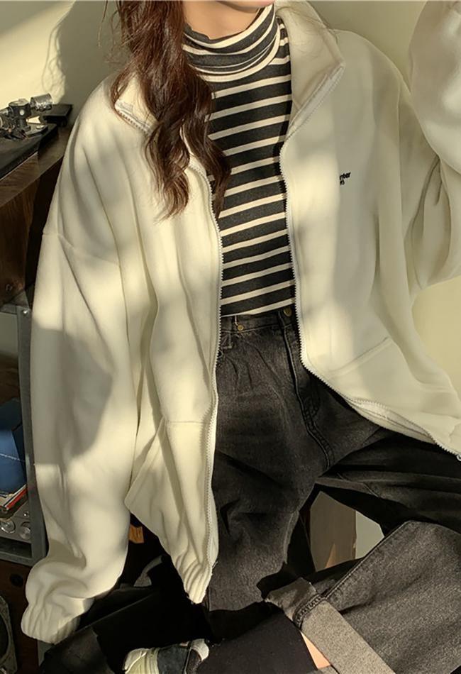 Style Core Aesthetics, New Style Trends - Letter Print Zip-up Jacket Style Core Aesthetics, New Style Trends - Letter Print Zip-up Jacket