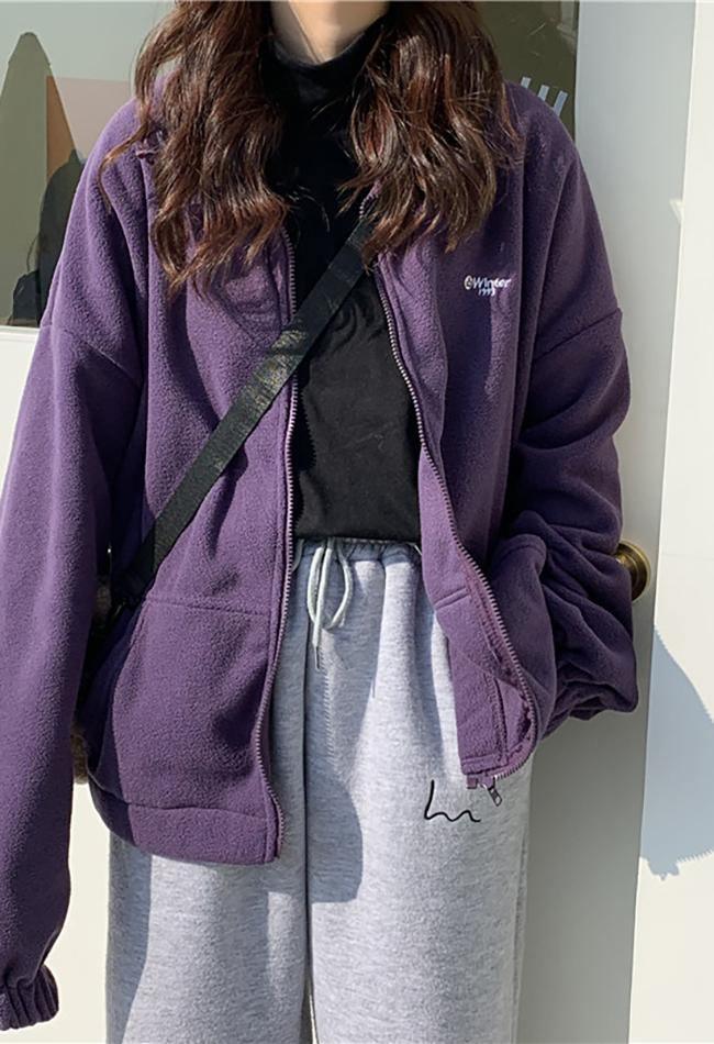 Style Core Aesthetics, New Style Trends - Letter Print Zip-up Jacket Style Core Aesthetics, New Style Trends - Letter Print Zip-up Jacket