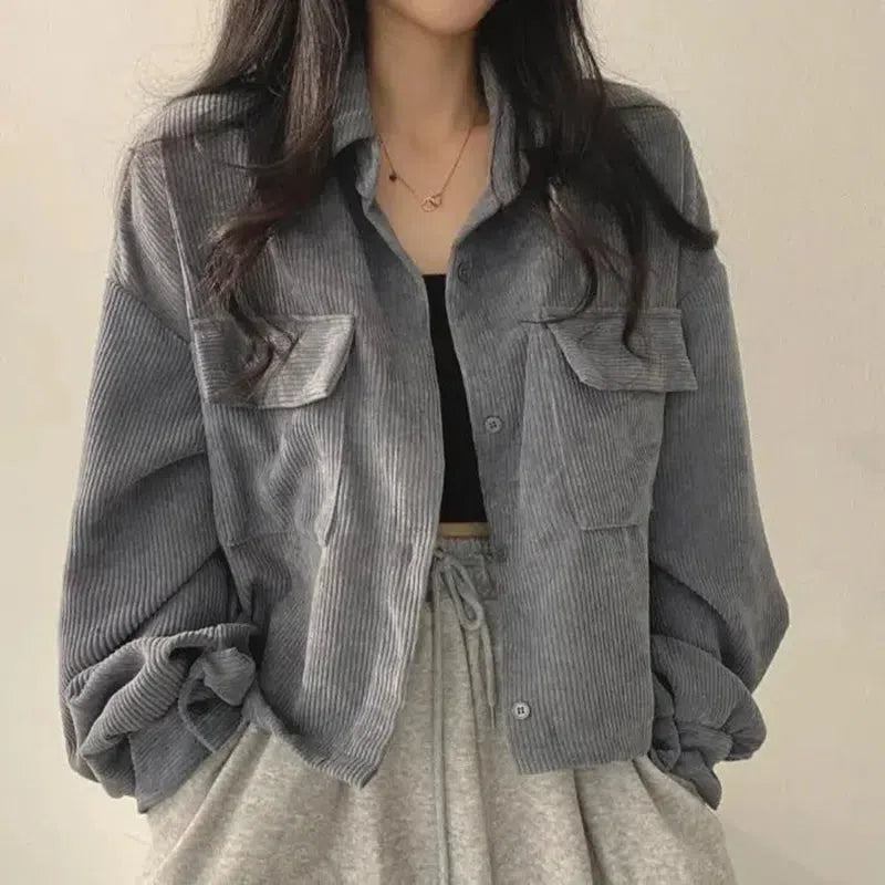 Style Core Aesthetics, New Style Trends - Light Academia Cropped Corduroy Jacket Style Core Aesthetics, New Style Trends - Light Academia Cropped Corduroy Jacket