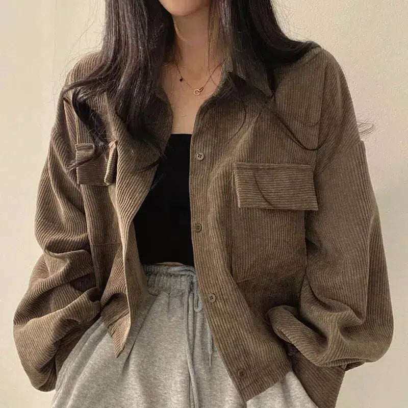 Style Core Aesthetics, New Style Trends - Light Academia Cropped Corduroy Jacket Style Core Aesthetics, New Style Trends - Light Academia Cropped Corduroy Jacket