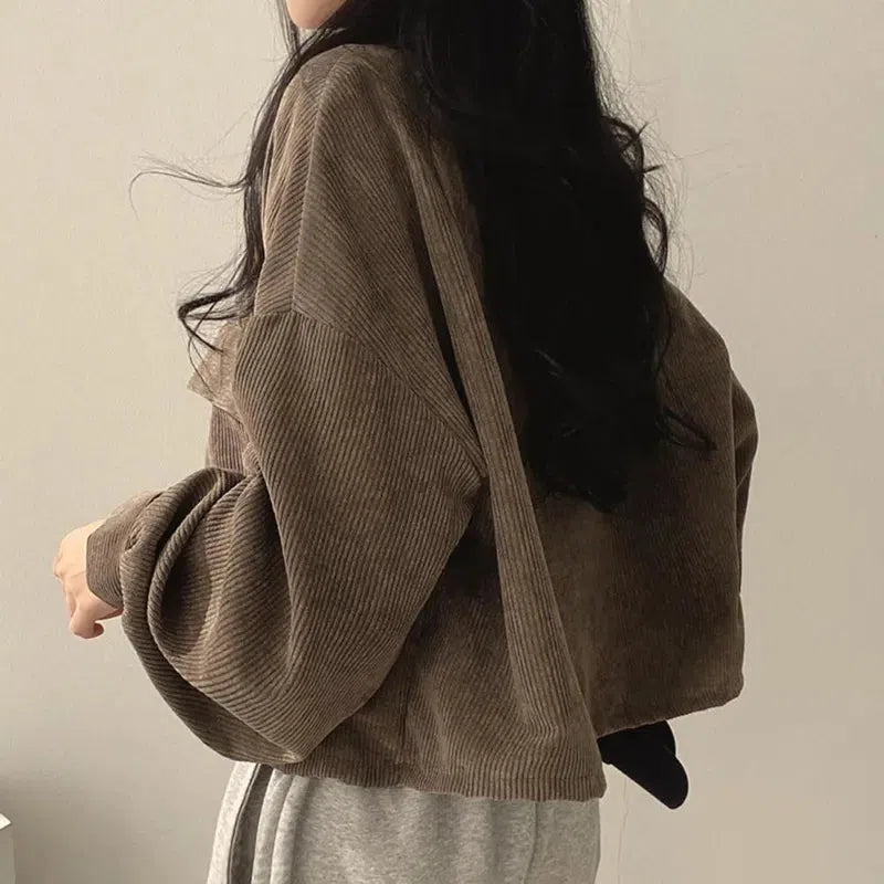 Style Core Aesthetics, New Style Trends - Light Academia Cropped Corduroy Jacket Style Core Aesthetics, New Style Trends - Light Academia Cropped Corduroy Jacket