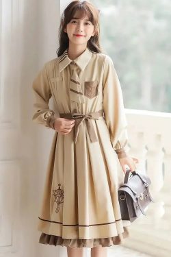 Style Core Aesthetics, New Style Trends - Light Academia Uniform Midi Dress