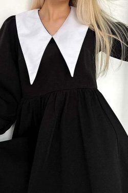 Style Core Aesthetics, New Style Trends - Like a Doll Black Collar Dress