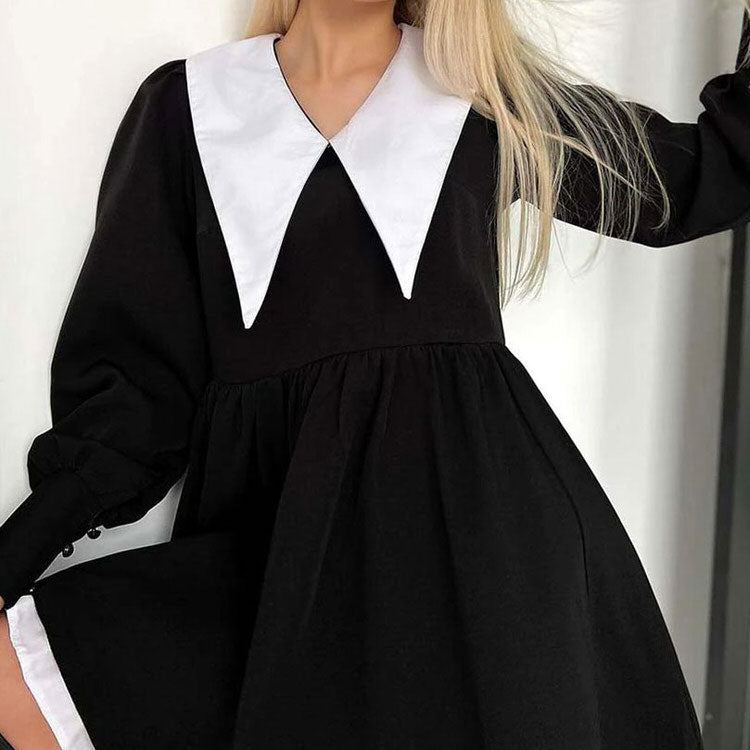 Style Core Aesthetics, New Style Trends - Like a Doll Black Collar Dress Style Core Aesthetics, New Style Trends - Like a Doll Black Collar Dress