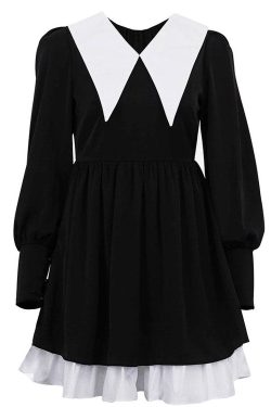 Style Core Aesthetics, New Style Trends - Like a Doll Black Collar Dress