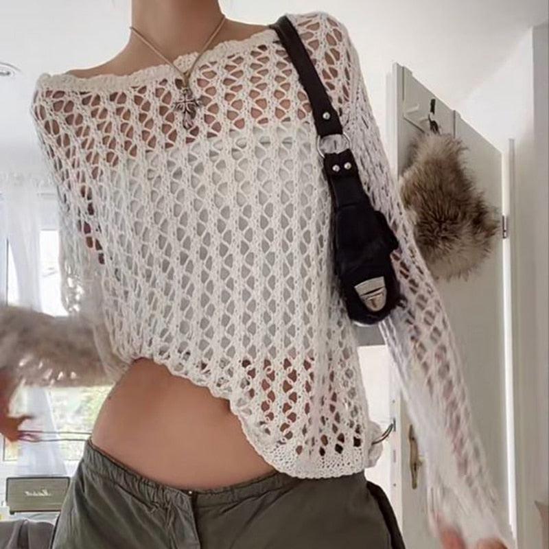 Style Core Aesthetics, New Style Trends - Long Sleeve Fishnet Top Style Core Aesthetics, New Style Trends - Long Sleeve Fishnet Top