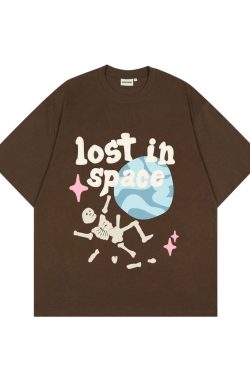 Style Core Aesthetics, New Style Trends - 'Lost in Space' Graphic Print Cotton T-Shirt