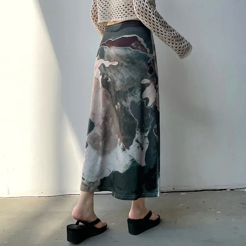 Style Core Aesthetics, New Style Trends - Low Rise Graphic Printed Midi Skirt Style Core Aesthetics, New Style Trends - Low Rise Graphic Printed Midi Skirt