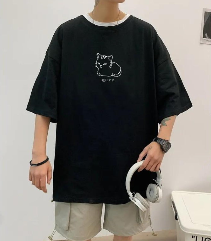 Style Core Aesthetics, New Style Trends - Lying Cat Drop Shoulder Tee Style Core Aesthetics, New Style Trends - Lying Cat Drop Shoulder Tee