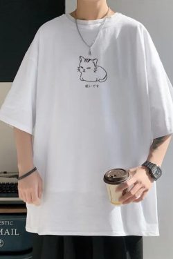 Style Core Aesthetics, New Style Trends - Lying Cat Drop Shoulder Tee