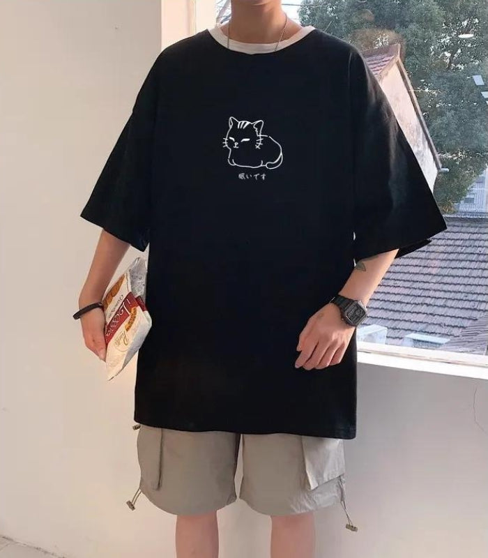 Style Core Aesthetics, New Style Trends - Lying Cat Drop Shoulder Tee Style Core Aesthetics, New Style Trends - Lying Cat Drop Shoulder Tee