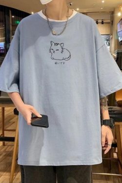 Style Core Aesthetics, New Style Trends - Lying Cat Drop Shoulder Tee