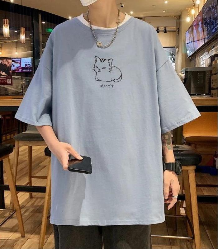 Style Core Aesthetics, New Style Trends - Lying Cat Drop Shoulder Tee Style Core Aesthetics, New Style Trends - Lying Cat Drop Shoulder Tee
