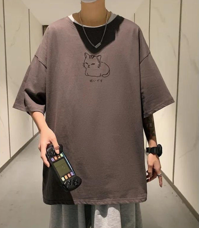 Style Core Aesthetics, New Style Trends - Lying Cat Drop Shoulder Tee Style Core Aesthetics, New Style Trends - Lying Cat Drop Shoulder Tee