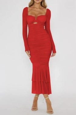 Style Core Aesthetics, New Style Trends - Mesh Ruched Bodycon Midi Dress