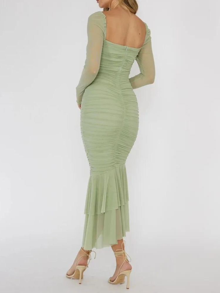 Style Core Aesthetics, New Style Trends - Mesh Ruched Bodycon Midi Dress Style Core Aesthetics, New Style Trends - Mesh Ruched Bodycon Midi Dress