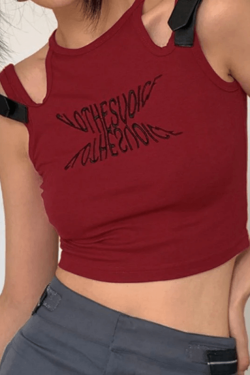 Style Core Aesthetics, New Style Trends - Metal Strap Cutout Cropped Tank Top