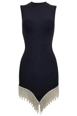 Style Core Aesthetics, New Style Trends - Midnight Rhinestone Fringe Dress