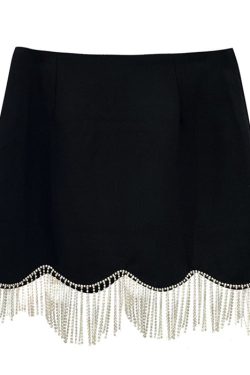 Style Core Aesthetics, New Style Trends - Midnight Rhinestone Fringe Skirt