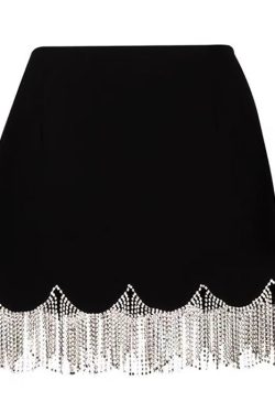 Style Core Aesthetics, New Style Trends - Midnight Rhinestone Fringe Skirt
