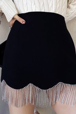 Style Core Aesthetics, New Style Trends - Midnight Rhinestone Fringe Skirt
