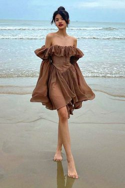 Style Core Aesthetics, New Style Trends - Mocha Brown Mini Dress