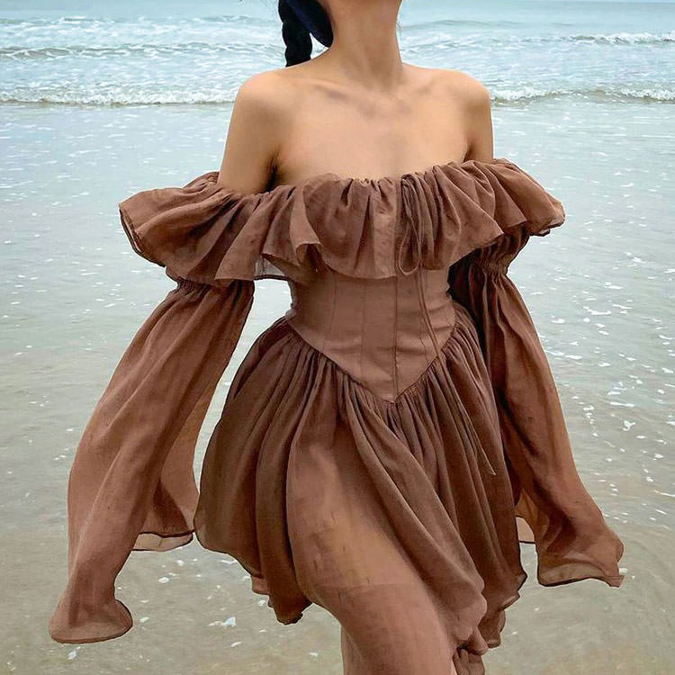 Style Core Aesthetics, New Style Trends - Mocha Brown Mini Dress Style Core Aesthetics, New Style Trends - Mocha Brown Mini Dress