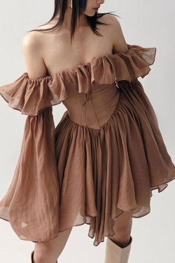 Style Core Aesthetics, New Style Trends - Mocha Brown Mini Dress