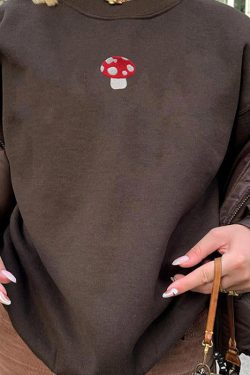 Style Core Aesthetics, New Style Trends - Mushroom Embroidery Aesthetic Sweatshirt