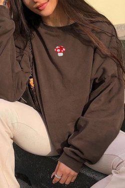 Style Core Aesthetics, New Style Trends - Mushroom Embroidery Aesthetic Sweatshirt
