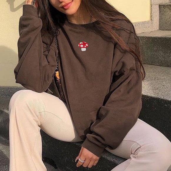 Style Core Aesthetics, New Style Trends - Mushroom Embroidery Aesthetic Sweatshirt Style Core Aesthetics, New Style Trends - Mushroom Embroidery Aesthetic Sweatshirt
