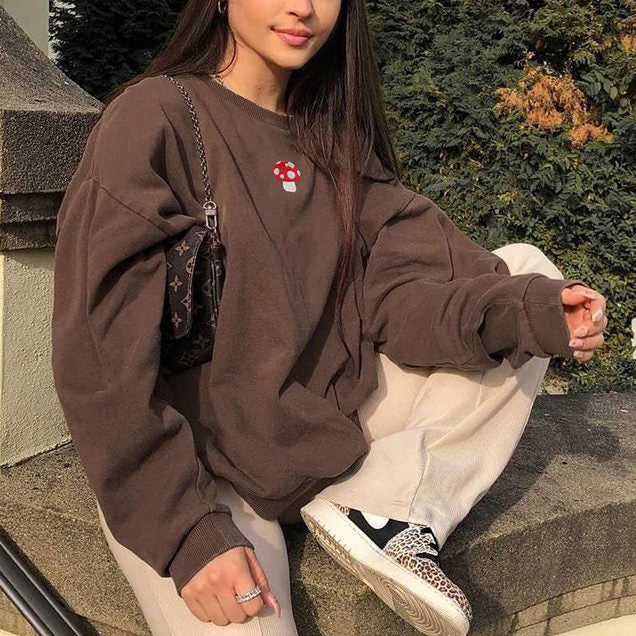 Style Core Aesthetics, New Style Trends - Mushroom Embroidery Aesthetic Sweatshirt Style Core Aesthetics, New Style Trends - Mushroom Embroidery Aesthetic Sweatshirt
