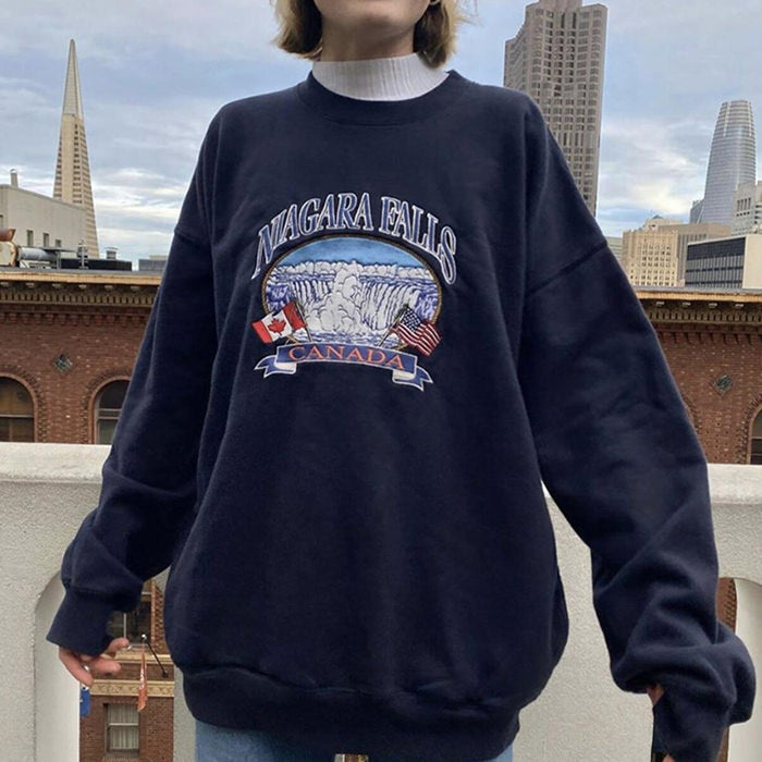 Style Core Aesthetics, New Style Trends - Niagara Falls Embroidery Sweatshirt Style Core Aesthetics, New Style Trends - Niagara Falls Embroidery Sweatshirt