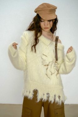 Style Core Aesthetics, New Style Trends - Off Shoulder Distressed Knit Sweater