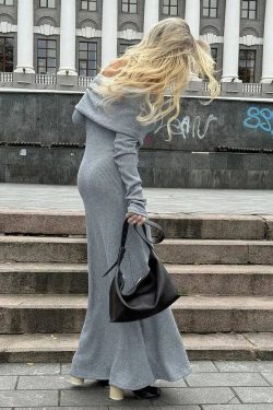 Style Core Aesthetics, New Style Trends - Off Shoulder Fit Knitted Maxi Dress