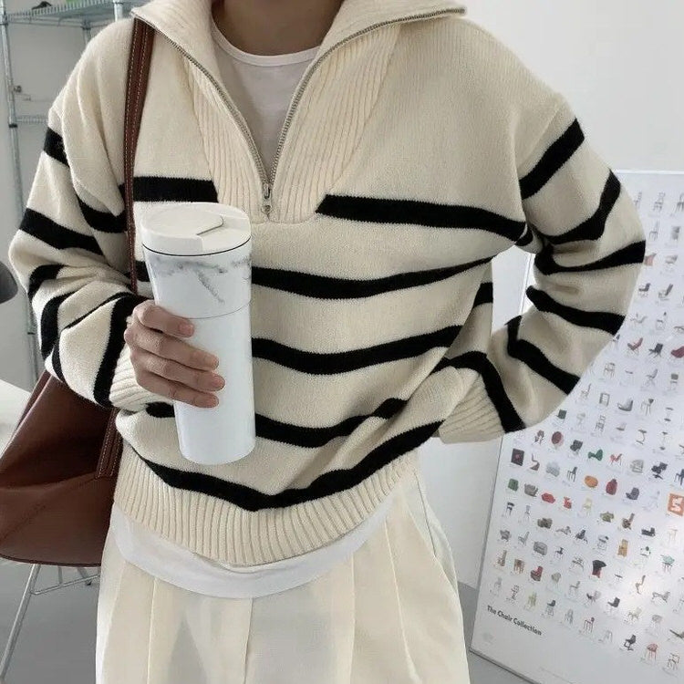 Style Core Aesthetics, New Style Trends - Old Money Zip Up Striped Sweater Style Core Aesthetics, New Style Trends - Old Money Zip Up Striped Sweater