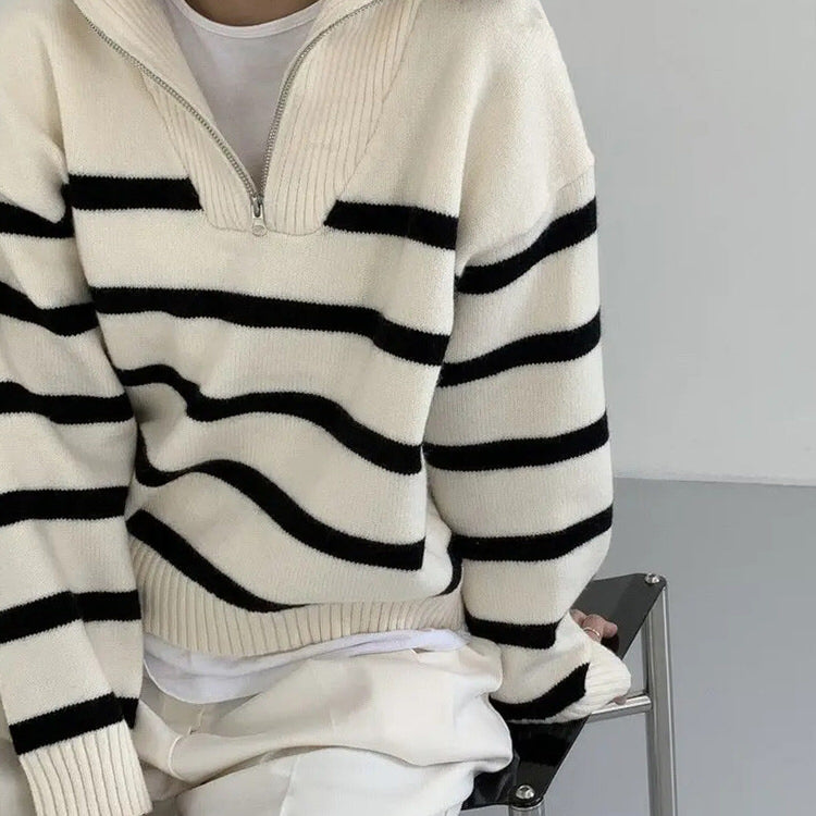 Style Core Aesthetics, New Style Trends - Old Money Zip Up Striped Sweater Style Core Aesthetics, New Style Trends - Old Money Zip Up Striped Sweater