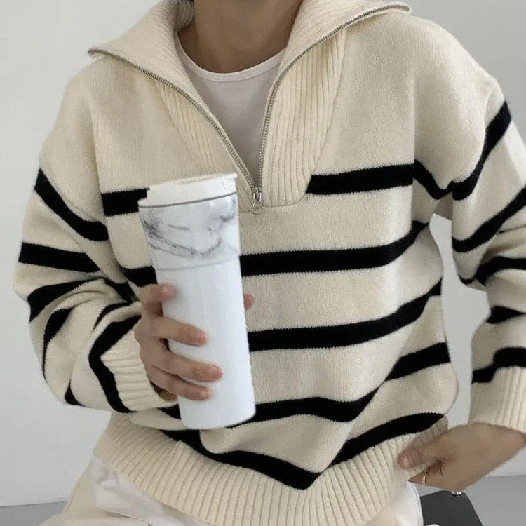 Style Core Aesthetics, New Style Trends - Old Money Zip Up Striped Sweater Style Core Aesthetics, New Style Trends - Old Money Zip Up Striped Sweater