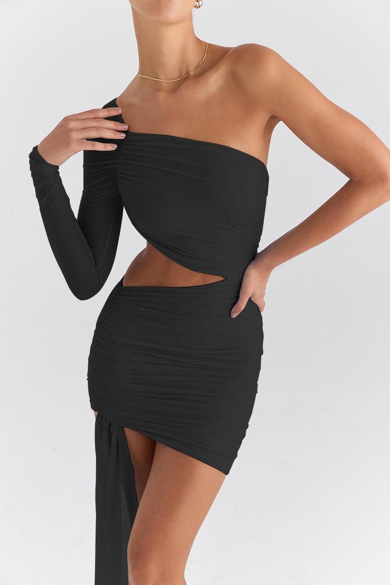 Style Core Aesthetics, New Style Trends - One Shoulder Cut Out Mini Dress Style Core Aesthetics, New Style Trends - One Shoulder Cut Out Mini Dress
