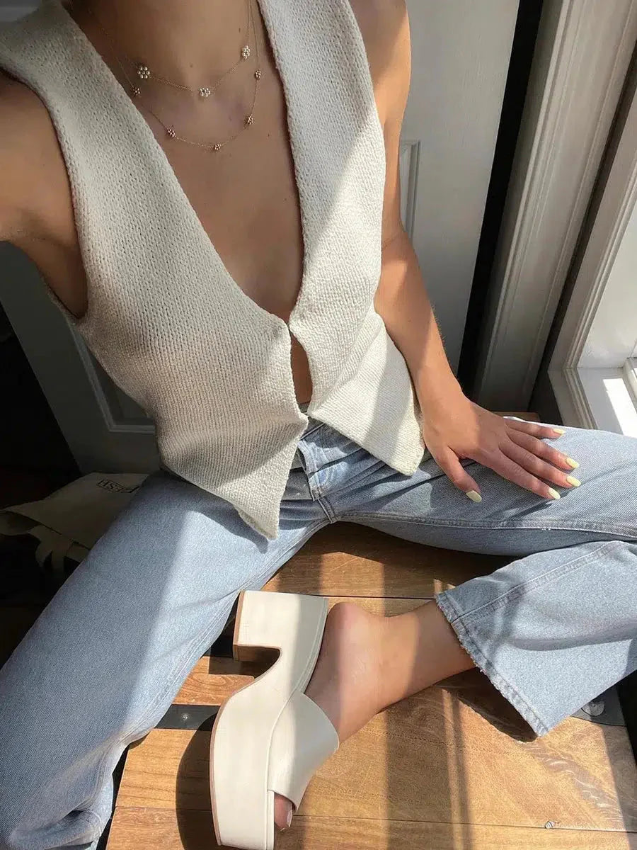 Style Core Aesthetics, New Style Trends - Open Front Knitted Cardigan Vest Style Core Aesthetics, New Style Trends - Open Front Knitted Cardigan Vest