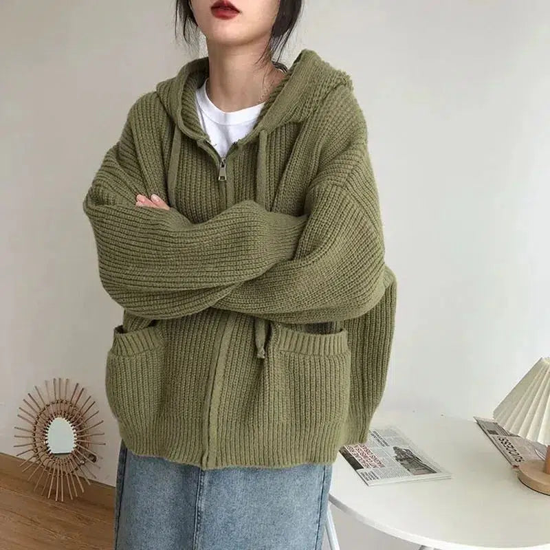Style Core Aesthetics, New Style Trends - Oversized Knitted Hooded Cardigan Style Core Aesthetics, New Style Trends - Oversized Knitted Hooded Cardigan