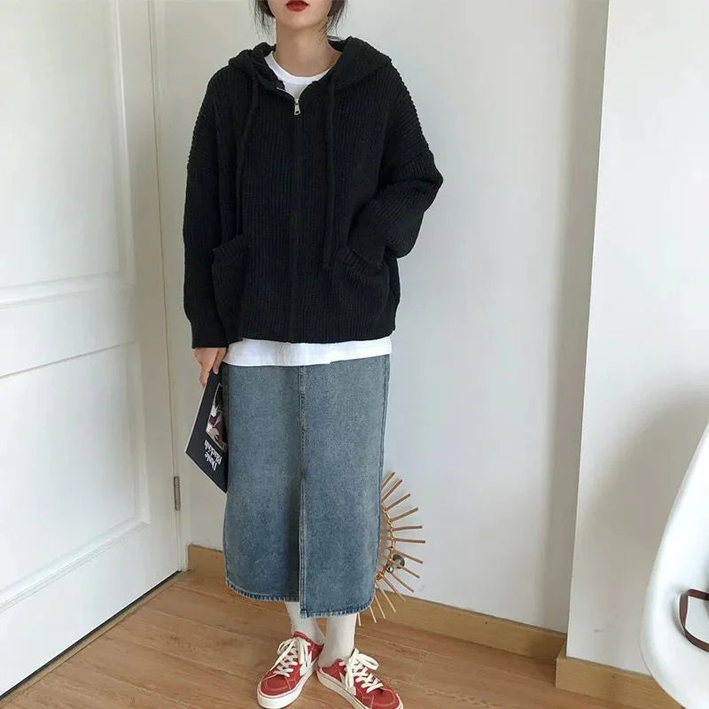 Style Core Aesthetics, New Style Trends - Oversized Knitted Hooded Cardigan Style Core Aesthetics, New Style Trends - Oversized Knitted Hooded Cardigan