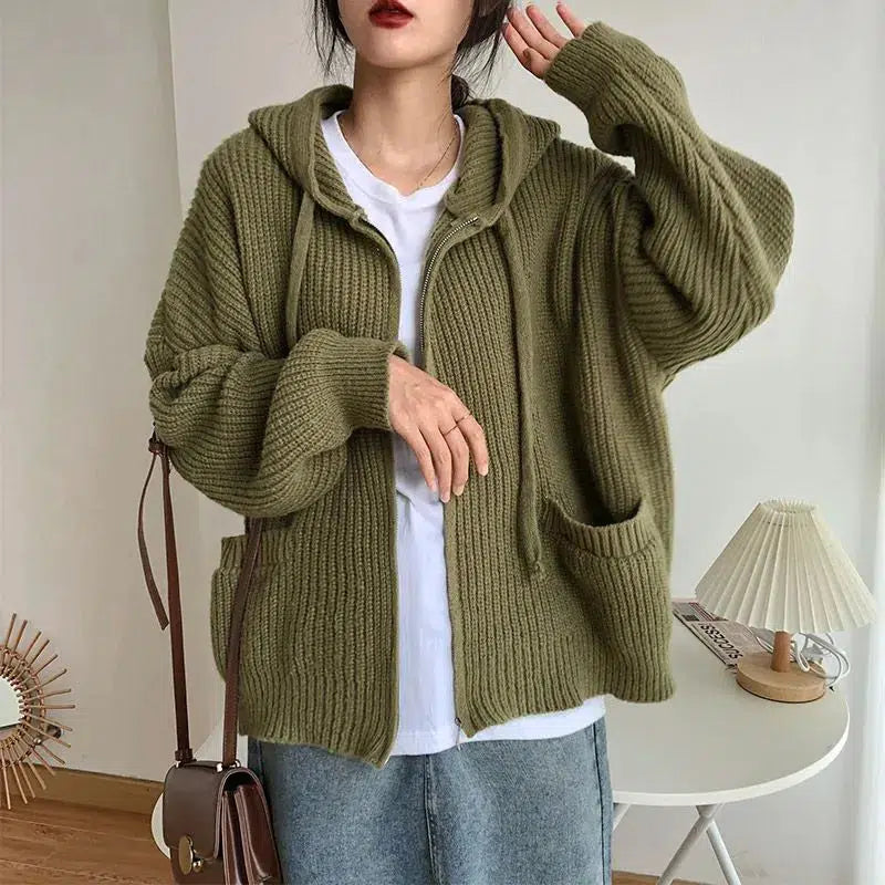 Style Core Aesthetics, New Style Trends - Oversized Knitted Hooded Cardigan Style Core Aesthetics, New Style Trends - Oversized Knitted Hooded Cardigan