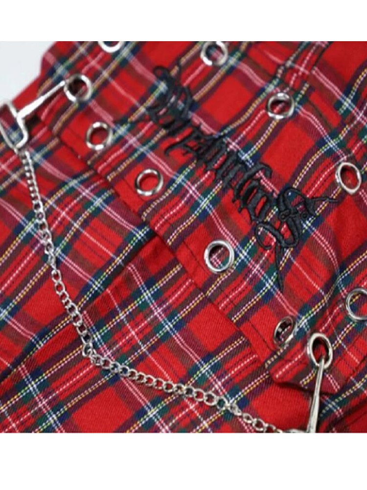 Style Core Aesthetics, New Style Trends - Pantalon Cargo Motif Carreaux Rouge Punk Style Core Aesthetics, New Style Trends - Pantalon Cargo Motif Carreaux Rouge Punk