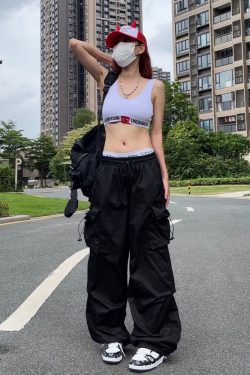 Style Core Aesthetics, New Style Trends - Pantalon cargo parachute surdimensionné Y2K