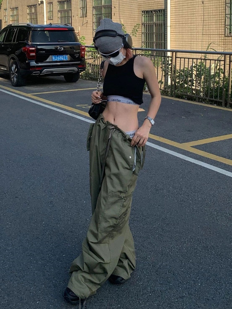Style Core Aesthetics, New Style Trends - Pantalon Parachute Baggy à cordon de serrage Y2K Style Core Aesthetics, New Style Trends - Pantalon Parachute Baggy à cordon de serrage Y2K