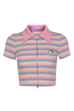 Style Core Aesthetics, New Style Trends - Pastel Rainbow Zip Top