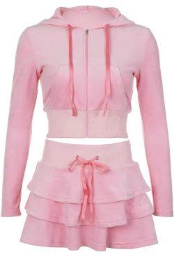 Style Core Aesthetics, New Style Trends - Pink Aesthetic Skirt & Hoodie Two Piece Set
